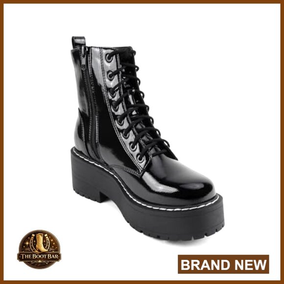 Chunky Lug Sole Combat Ankle Boots with Side Zipper and Lace-Up - Picture 4 of 5